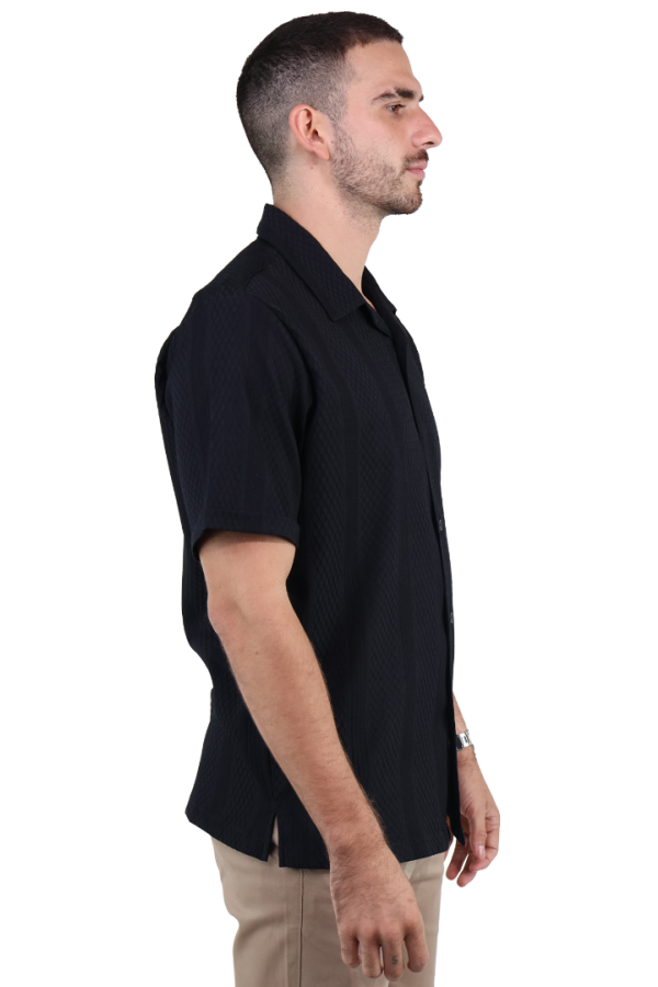 Camisa Negra Manga Corta de Algodón Textura Moderna Stretch para Hombre